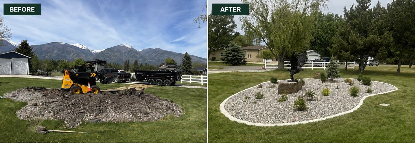Before and after: Landscape Bed Installation in Florence, MT
